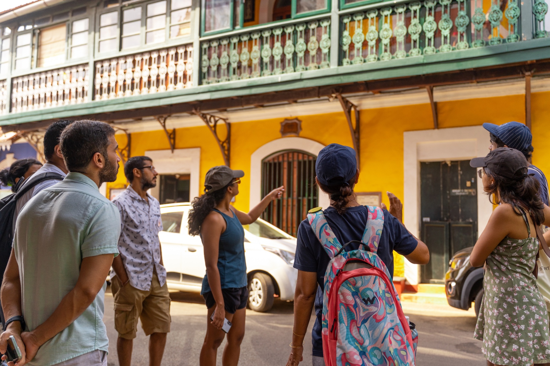 Travellers on a guided walk through Goa's heritage quarters